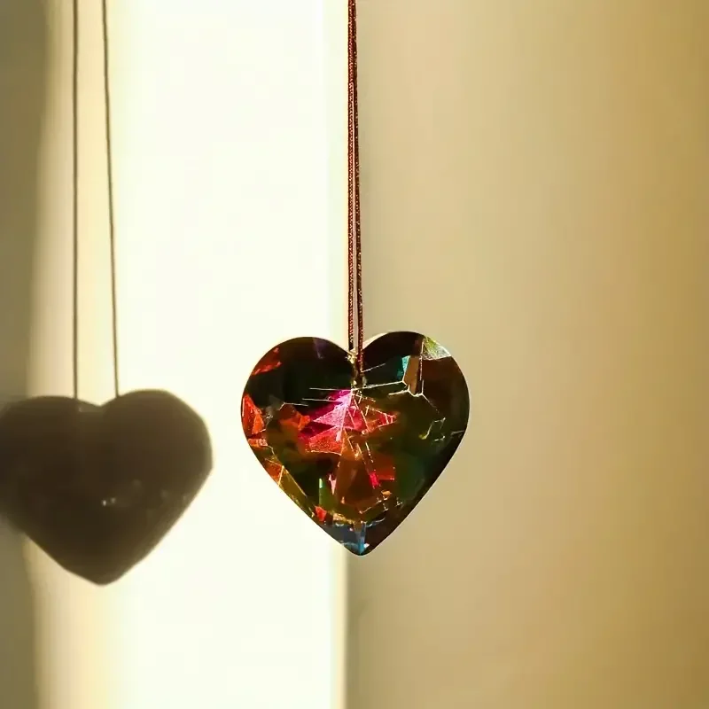 D2 2Pcs Heart Shaped Suncatcher For Window Crystal Rainbow Maker Chandelier Pendant For Home Car
