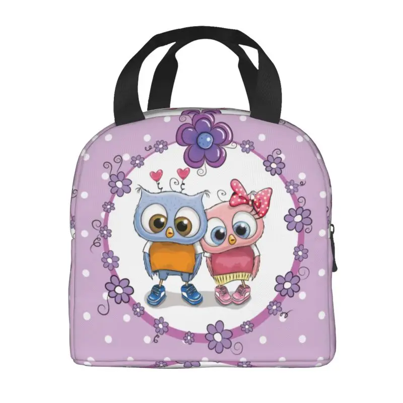 Kawaii Couple Cartoon Owl Thermal Insulated Lunch Bags Animal Resuable Lunch Tote for School Office Outdoor Storage Food Box