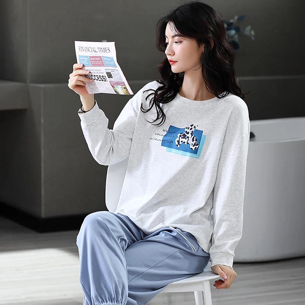 

M-3XL 100% Cotton Breathable Soft Women's Clothing Sets Japanese Style Cartoon Print Pajamas Spring Autumn Casual Pijama Mujer