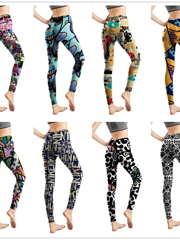 

Slim Fit Printed Base Layer Pants Women's High Waist Nine Points Casual Cosite Fabric Thin Folded Small Foot Pants
