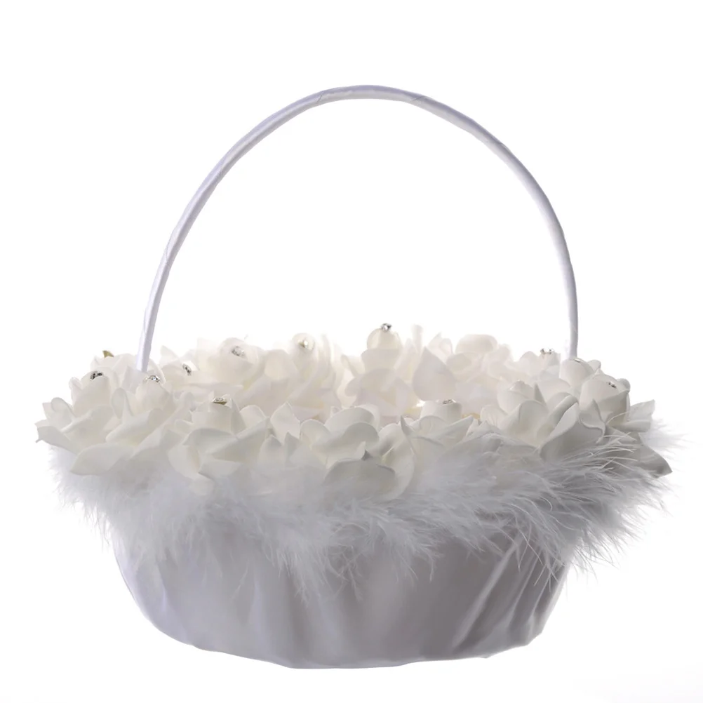 

Flower Wedding Decoration Bride Flower Basket Imitation Bamboo Woven Petal Basket Wedding Party Supplies White For Banquet
