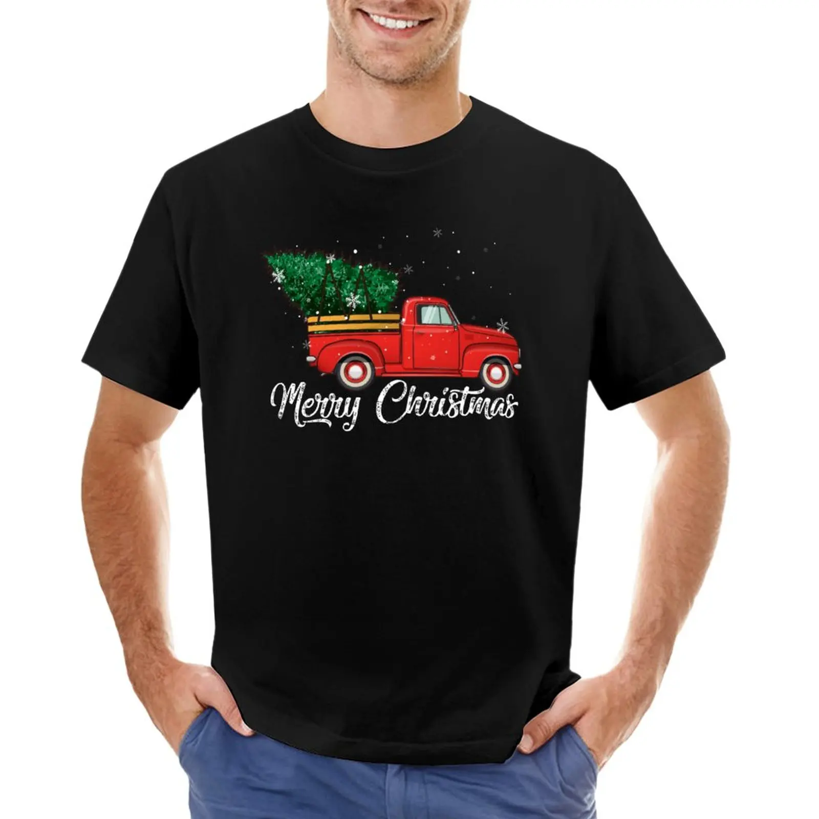 Red Truck Pick Up Christmas Tree Vintage Retro Sweater Gift For Men And Women, Halloween day, Thanksgiving day, Christma T-Shirt