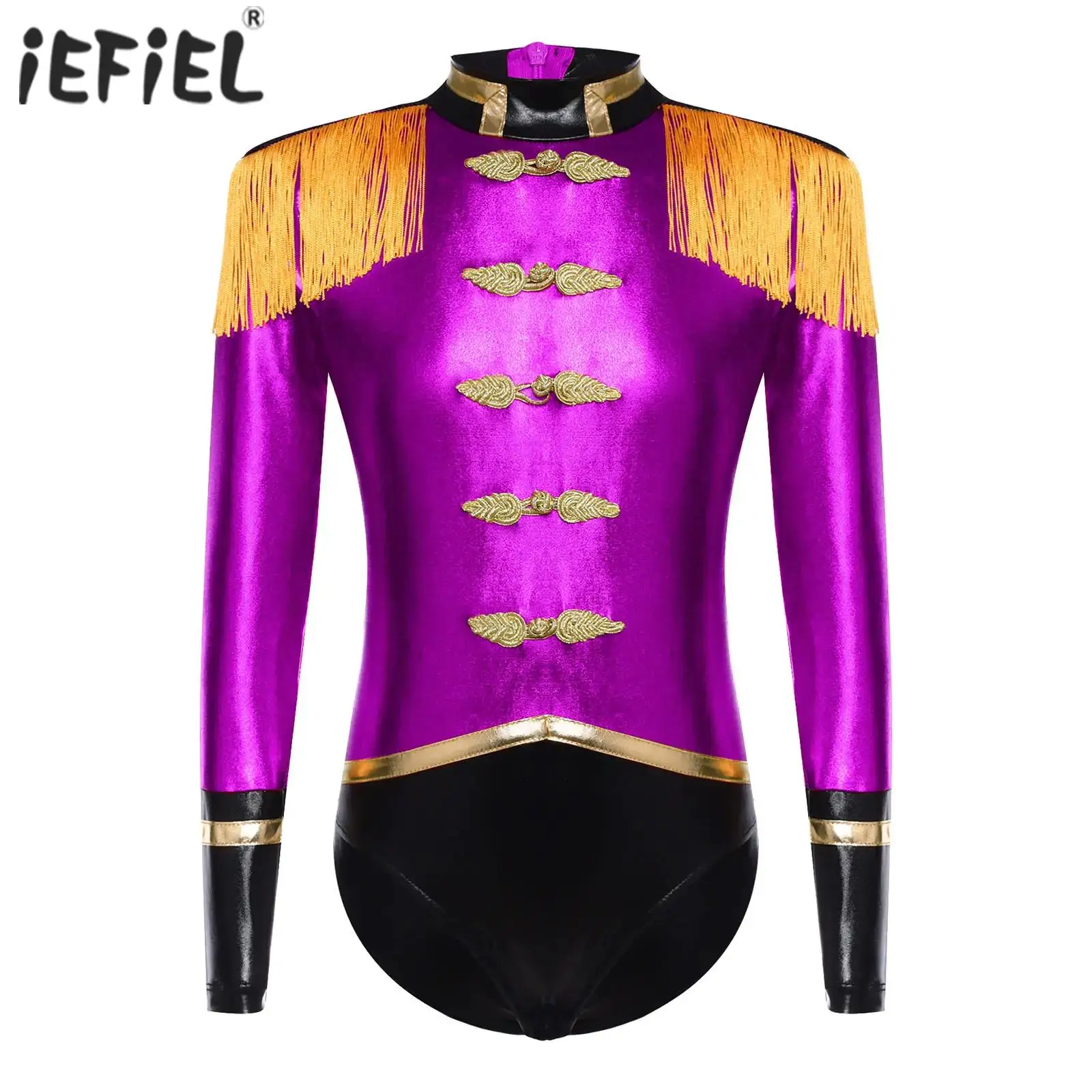 بدلة تنكري للفتيات من السيرك Ringmaster بدلة يوتار لامعة معدنية لامعة طبل ماجوريت مسيرة الفرقة شرابة السيرك ارتداءها #1