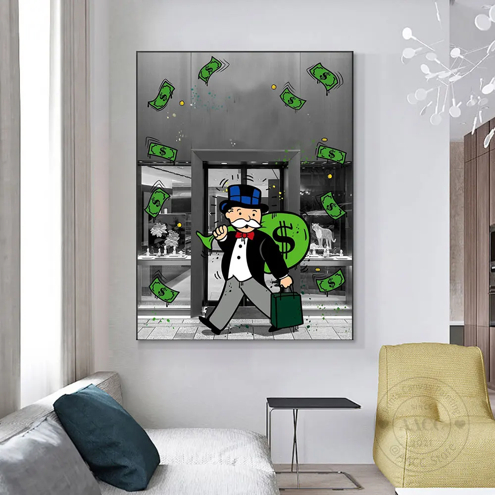 Fashion Luxury Alec Monopoly Inspired Pop Graffiti Art Canvas Prints Pictures For Room Decoration Wall Art Painting Posters Gift