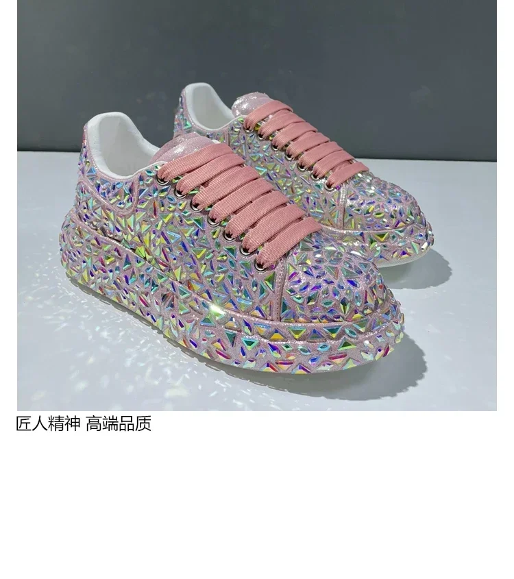 2024 Autumn Leather Women Shoes New Style Fashion Platform Shoes Woman Platforms Sneakers Tide Shine Bling Rhinestone Shoes