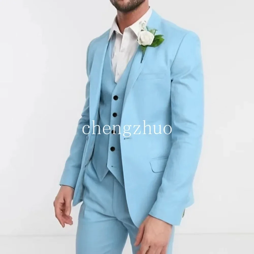 クラシックな3ピースメンズタキシードスーツ、ノッチドラペルブレザー、ベスト、パンツのセット、結婚式パーティー用フルメンズテルノ