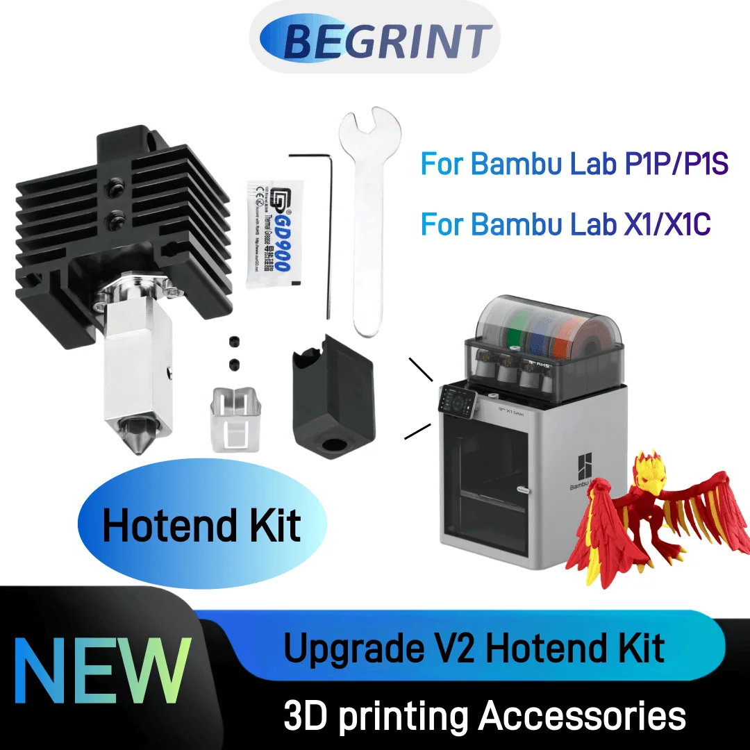 Upgrade V2 Hotend Kit For Bambu Lab X1 X1C P1P P1S CHT Brass Copper Plated Hardened Steel Nozzles Bimetal Heatedblock Thermistor