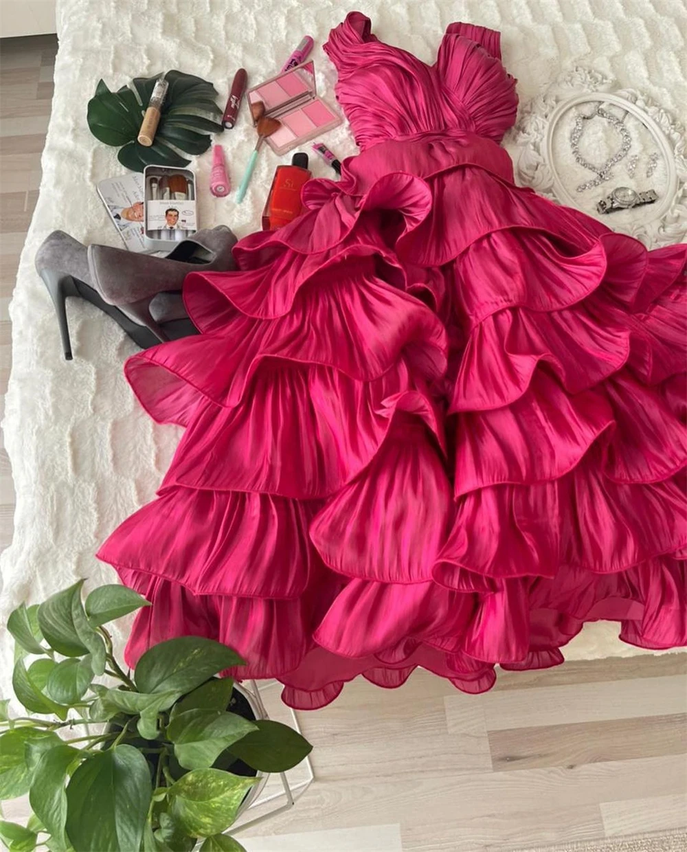 Maßgeschneidertes Modisches V-Ausschnitt Ballkleid Quinceanera Mehrlagiges Blumen-Chiffon Abendkleid für besondere Anlässe Vestidos de Graduación – Detail 6