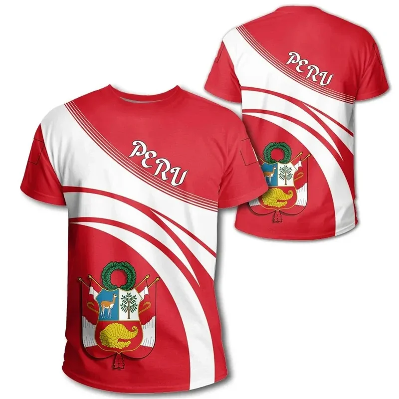 3D Printing Peru Flag Emblem T Shirts Men Cool Designs T-shirt Womens Clothing Harajuku Fashion Streetwear Kids Tee Shirts Tops