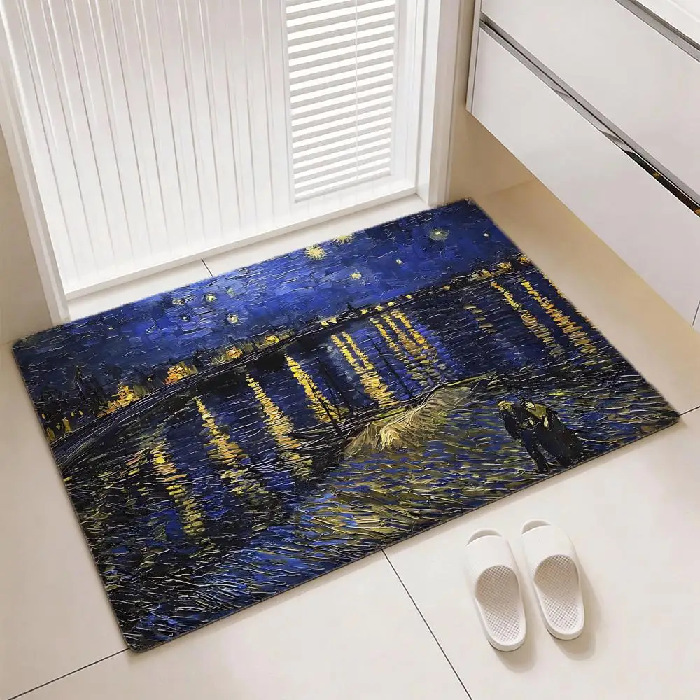 Famous Art Painter Vincent Van Gogh Floor Mat Soft Thickened Flannel Door Mat Non-Slip Living Room Rug Home Decor