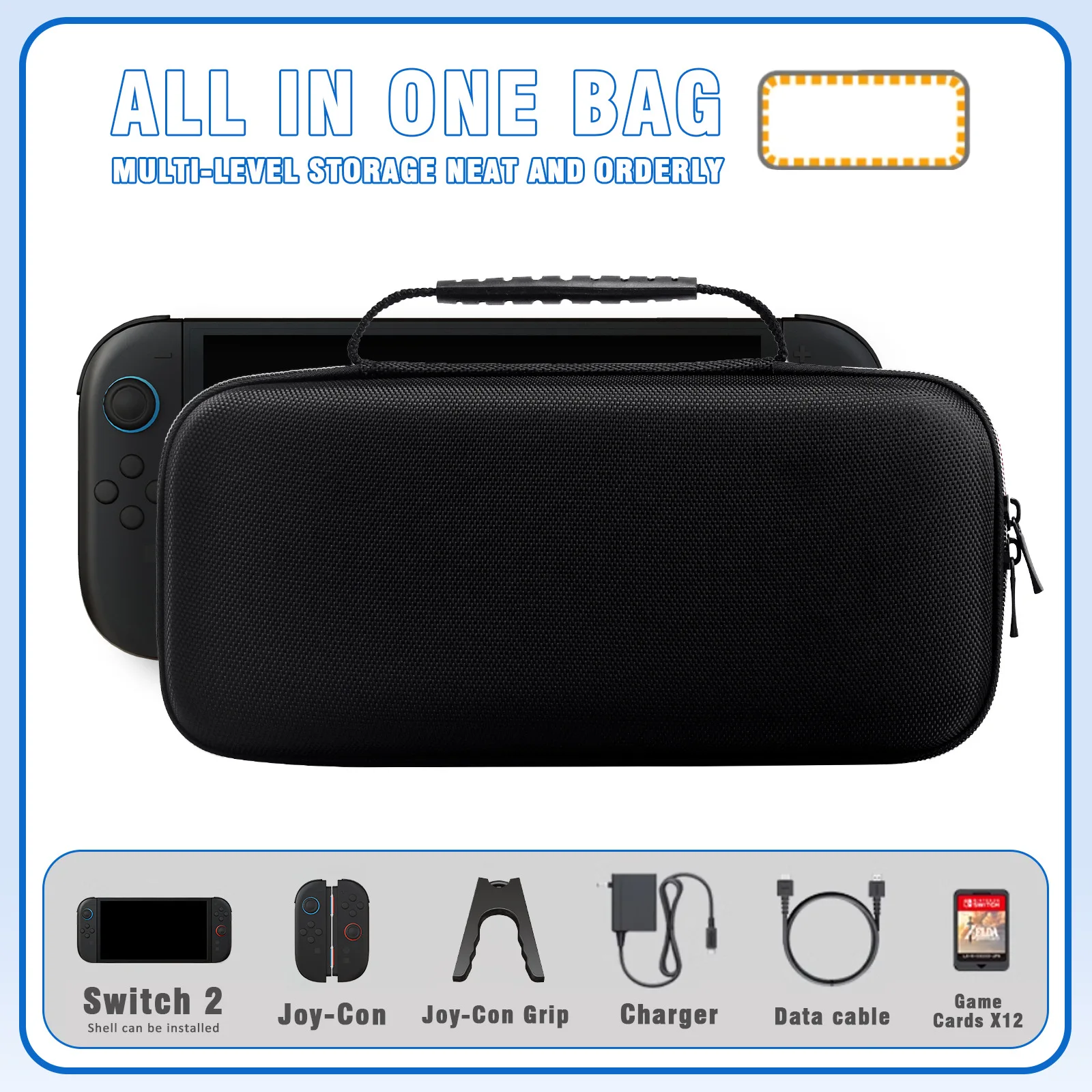 Hard Shell Travel Case for Switch 2, Cute NS2 Carrying Bag with 12 Game Card Slots, Protective Storage for Kids and Gamers