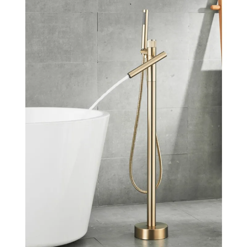 

Modern Freestanding Bathtub Faucet in Brushed Gold Gunmetal Black Chrome Finish with Handheld Shower