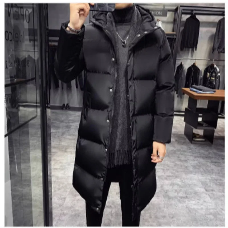 Autumn and Winter Ea Long Coat for Men Over the Knee Thickened Loose Large Size Hooded Stand Collar Windbreaker Cotton Coat