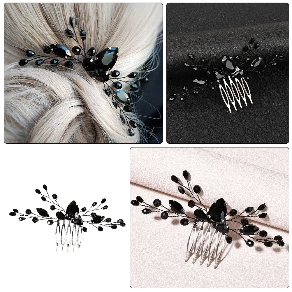 

2Pcs Black Crystal Bridal Wedding Hair Decorations Vintage Zinc Alloy Side Combs for Women Longtime Use Lightweight