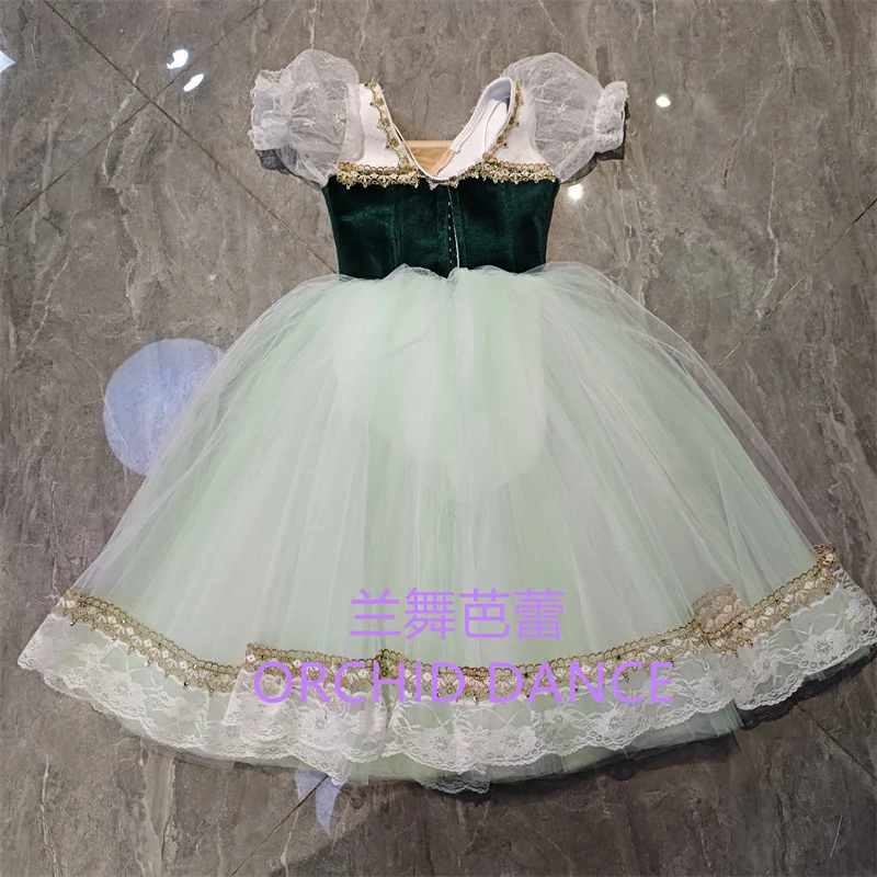 BT01655 haute qualité taille personnalisée enfants filles Ballet danse Performance porter Gilsay vert longue robe Tutu romantique