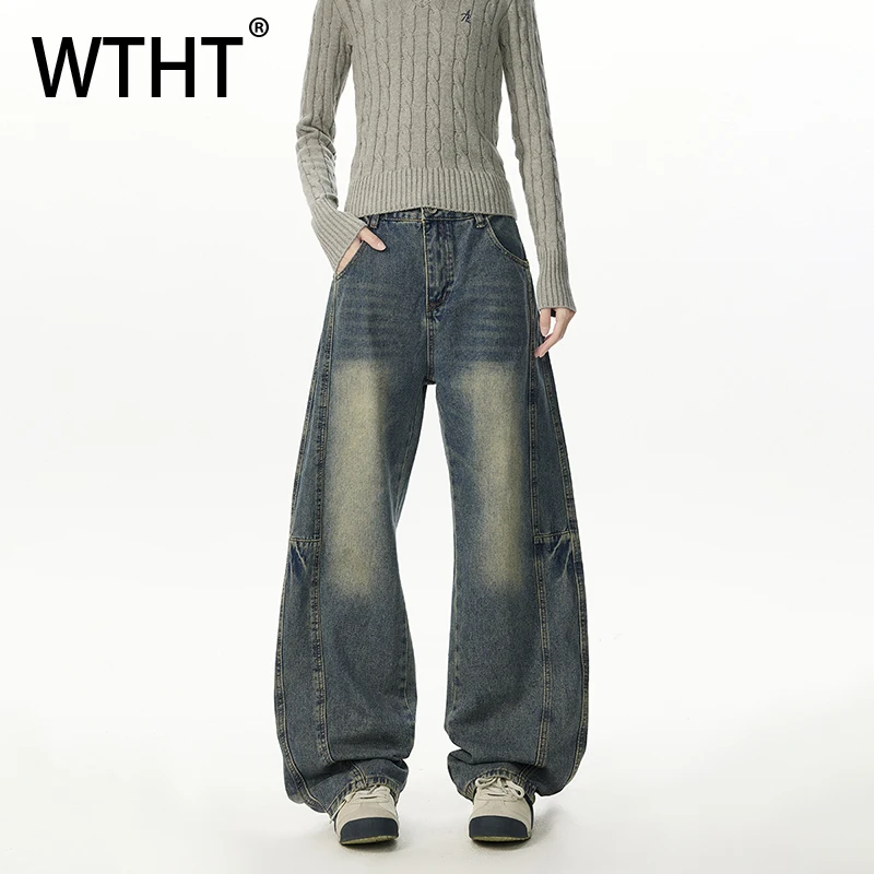 

WTHT винтажные мужские джинсовые брюки с градиентом, модные свободные широкие джинсы в американском стиле, мужские осень 2023, 2A1524