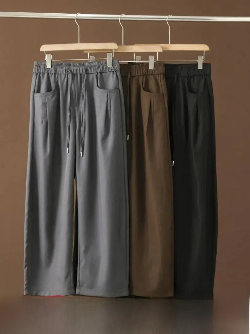 Casual Loose Wide Leg Pants Men's Fashionable Spring Summer Elastic Waistband Comfortable Breathable Straight Cut Trousers