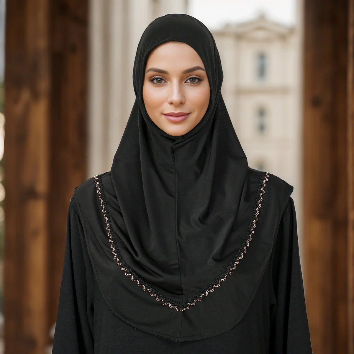 Donne musulmane Hijab istantaneo con perle diamante sciarpa nera scialle Pull On Wear sciarpa copertura completa collo turbante Islam Cap Headwrap