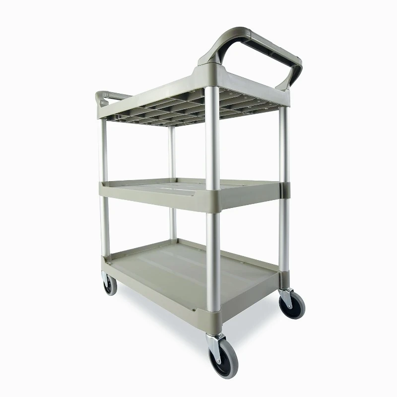 Heavy Duty 3-Shelf Rolling Service/Utility/Push Cart, 200 lbs.  Capacity, Platinum, for Foodservice/Restaurant/Cleaning