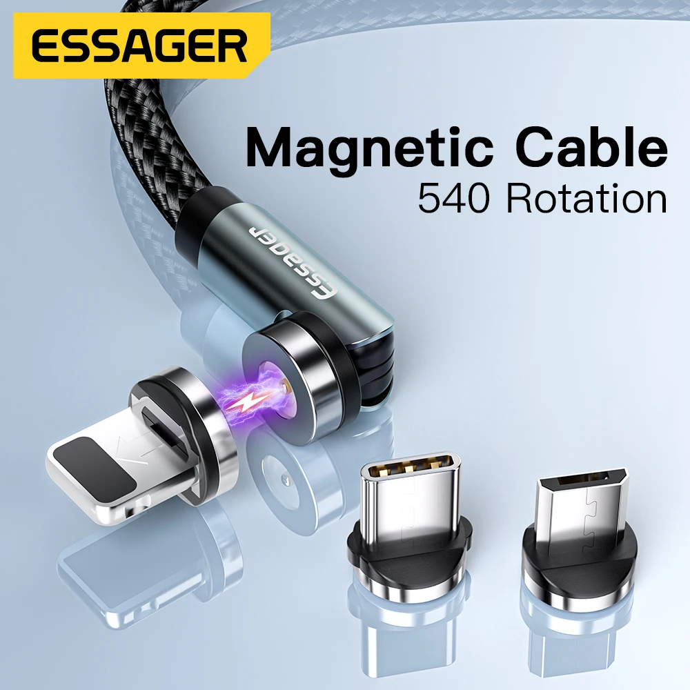 Essager 540 Rotate Magnetic Cable Fast Charging Magnet Charger Micro USB Type C Cable Mobile Phone Wire Cord For iPhone Xiaomi