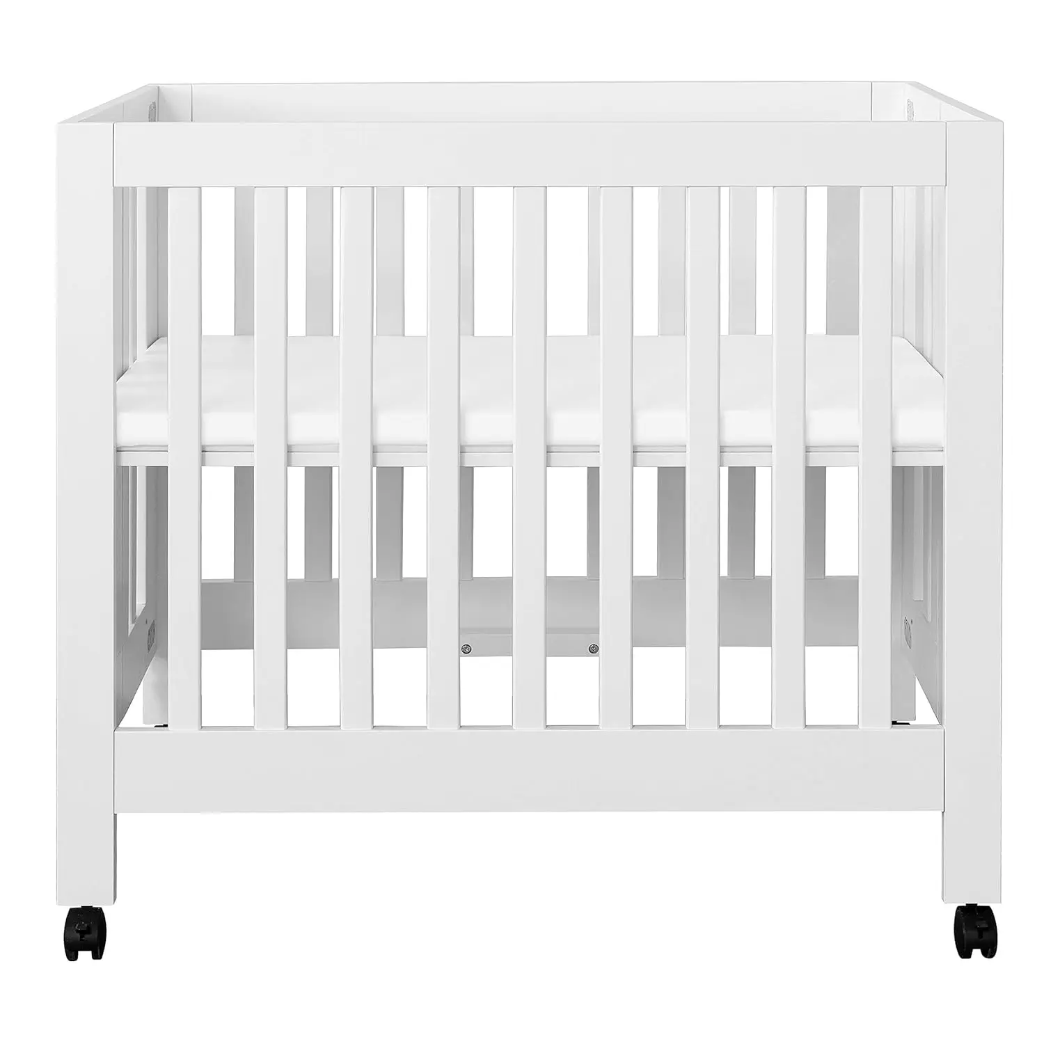 Babyletto Origami Mini Portable Crib Folding with Wheels in White, 2 Adjustable Mattress Positions, Greenguard Gold Certified