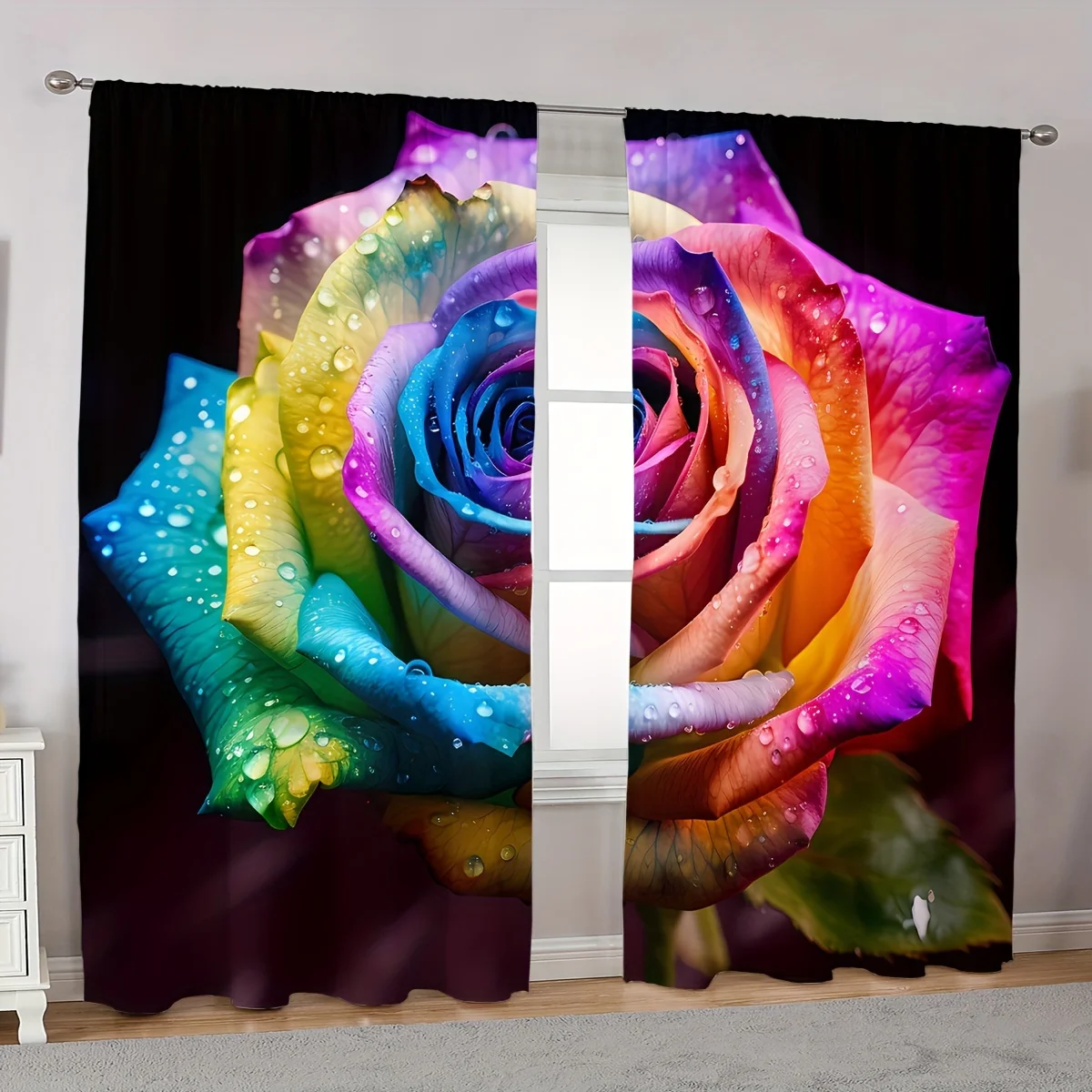 Classic Floral Print Light-Filtering Rod Pocket 2 Panels Curtain Machine Washable for Living Room Bedroom Home Decor - Set of 2