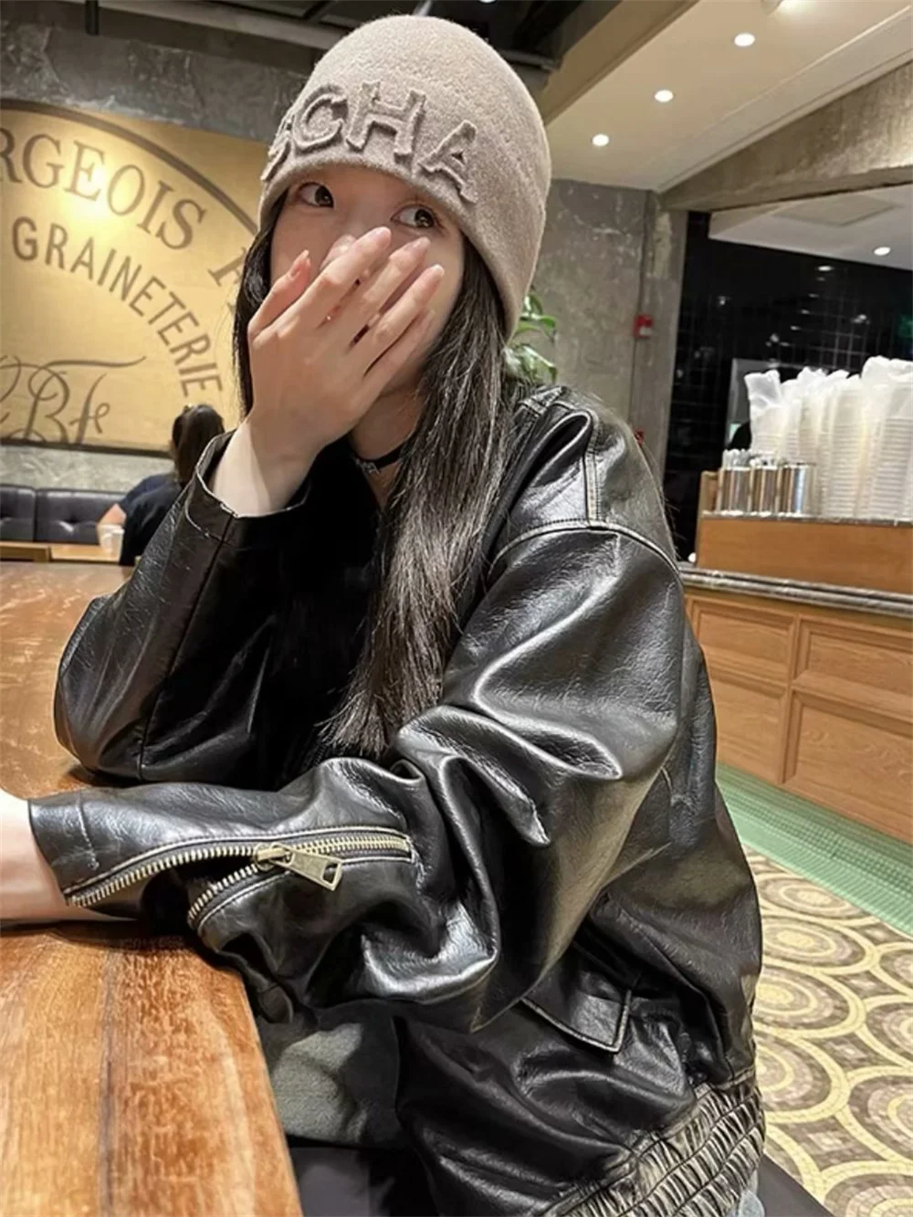

ZACK RAIN Women Fashion Jacket 2023 Autumn Casual Ladies Imitation Leather Zipper Long Sleeves Jacket For Women's Chic Tops