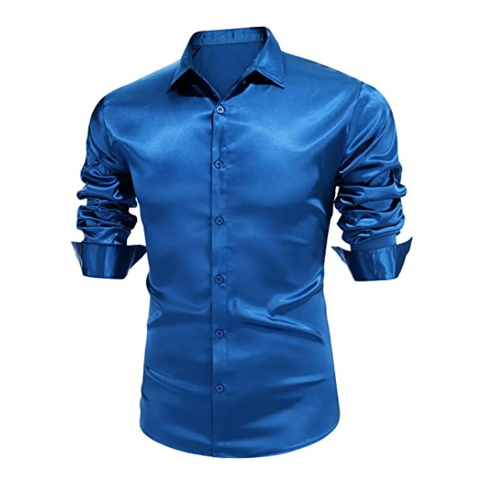 Men's Luxury Silky Shirts Long Sleeve Fashion Loose Casual Silk Like Men Dress Shirt Plus size Wedding Party Stage Clothes