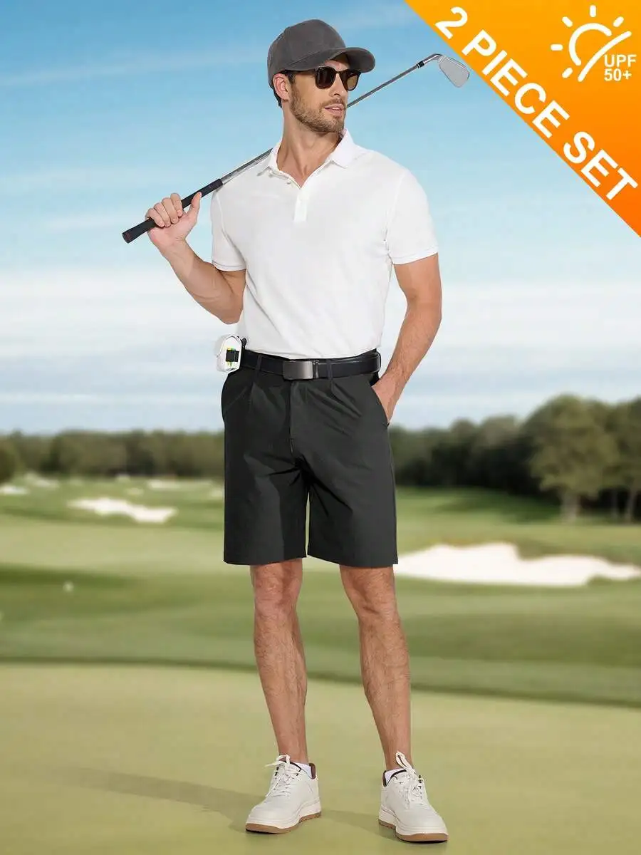 

Mens 9 Inch Casual Shorts Stretch Quick Dry UPF 50+ Lightweight Flat Front Hiking Work With 5 Pockets