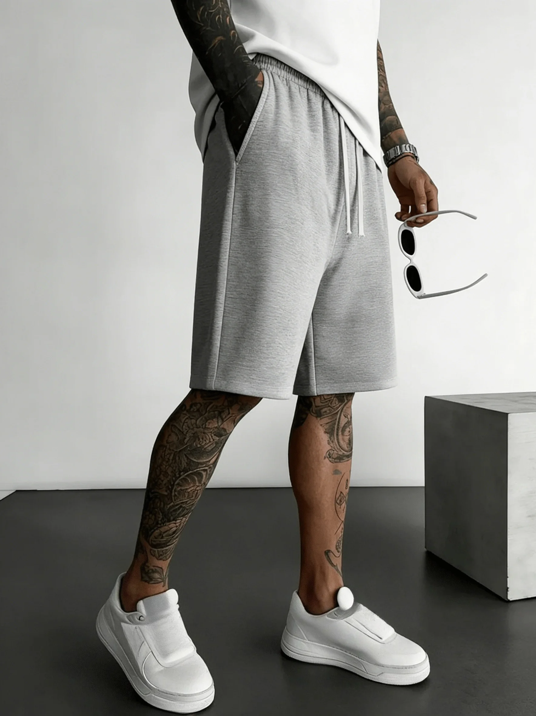 Summer Streetwear Men's Shorts Cotton Casual Drawstring Loose Women Fitness Sweatpants  Sports Jogging Beach Pant Solid Color