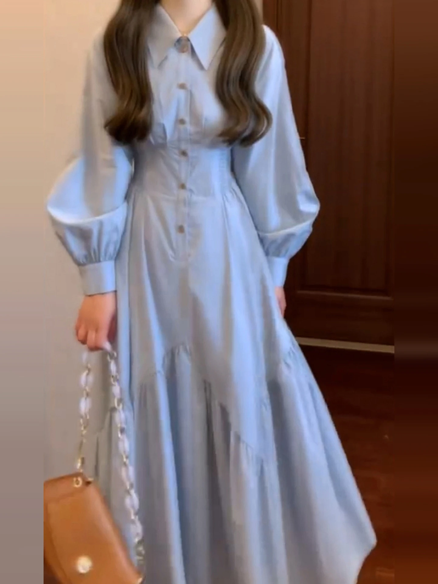 

Синее длинное платье с рукавами для женщин, ранняя весна-осень 2026, новинка, элегантное, премиум-класса, для офиса, в корейском стиле