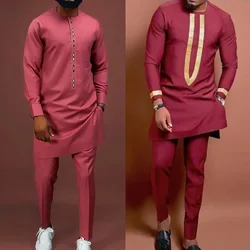 2023 Men's Autumn Clothing Designer Clothes African National Outfit Male Set To Dress Dashiki New 2Pc Full Pant Set O-Neck Abaya