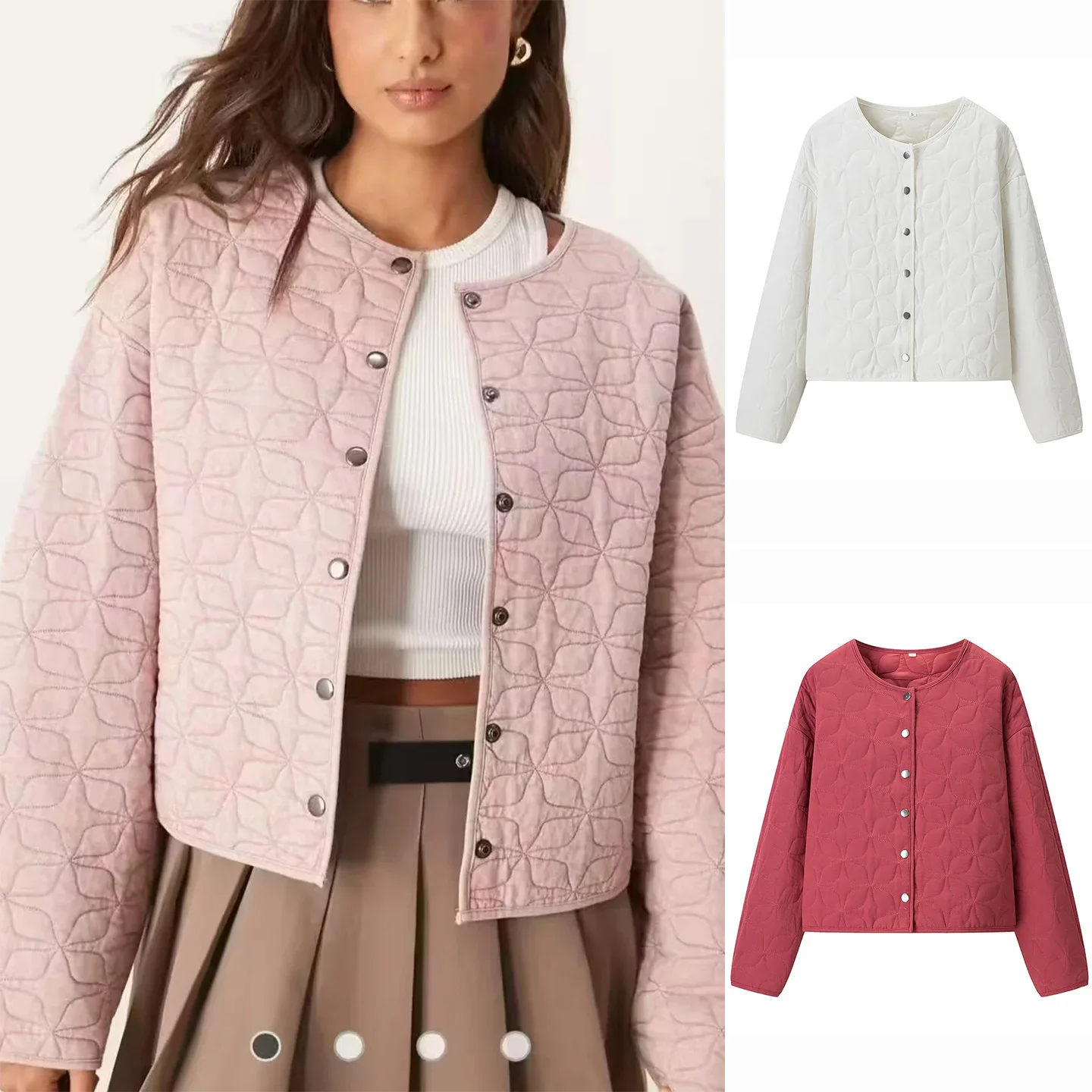 

Winter New Casual Sle Women's round Ne Long Sve Single Button Herringbone Diamond Pattern ort Jaet Coat