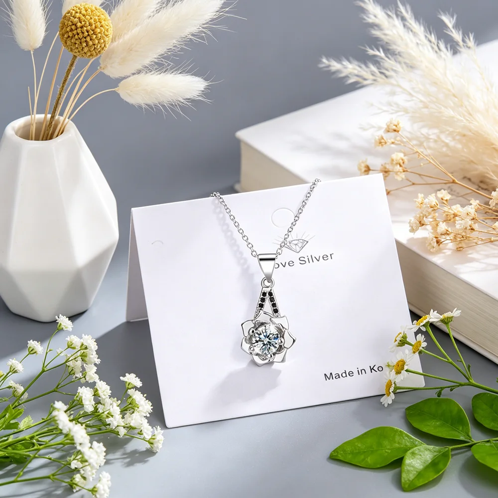 Nuevos Collares de Plata de Ley 925 de Moda, Colgantes y Collares de Joyería con Diseño de Girasol de Circonita de Cristal, Collar de Plata