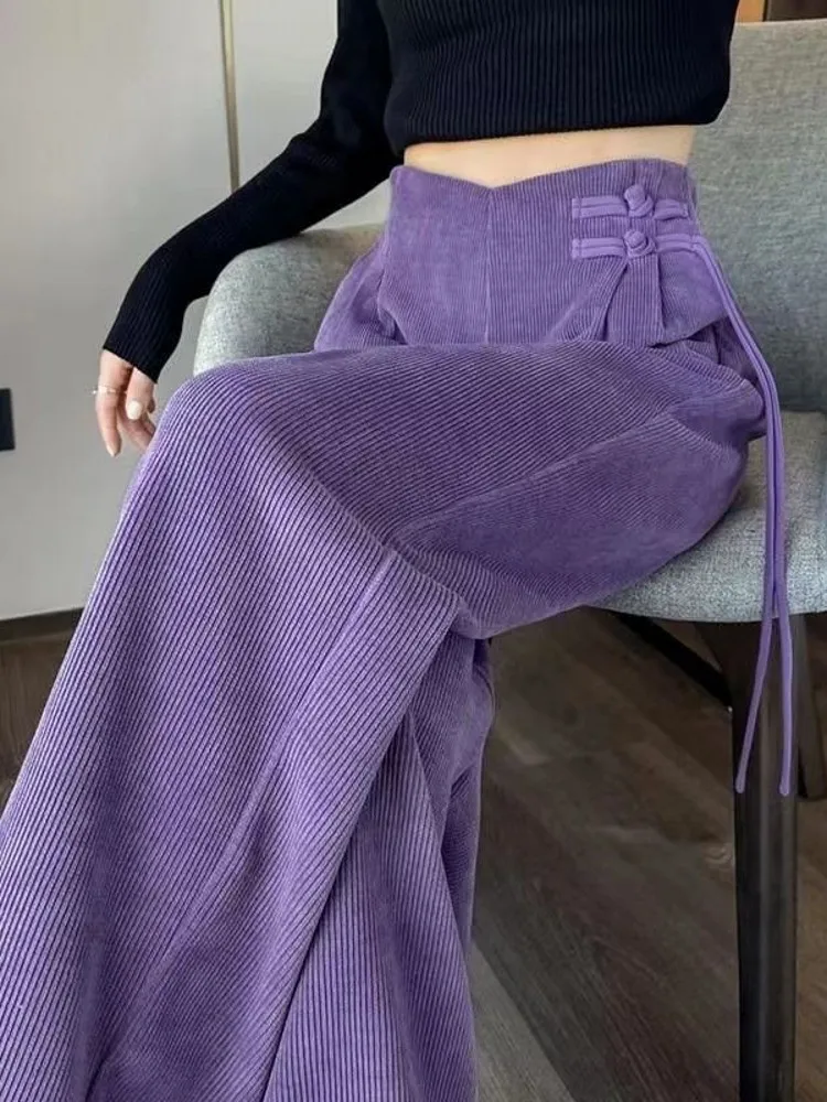 

Женские широкие брюки Thiened Fce с высокой талией, прямые, струящиеся, повседневные, в пол, осенне-зимние, свободного кроя