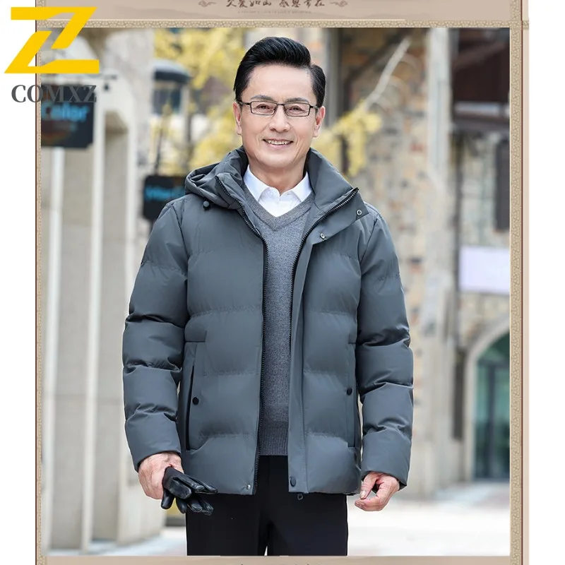 CoMXZ Casaco masculino de algodão de inverno luxuoso com capuz forrado de lã jaqueta leve de aventura grafeno térmica à prova de frio Parka