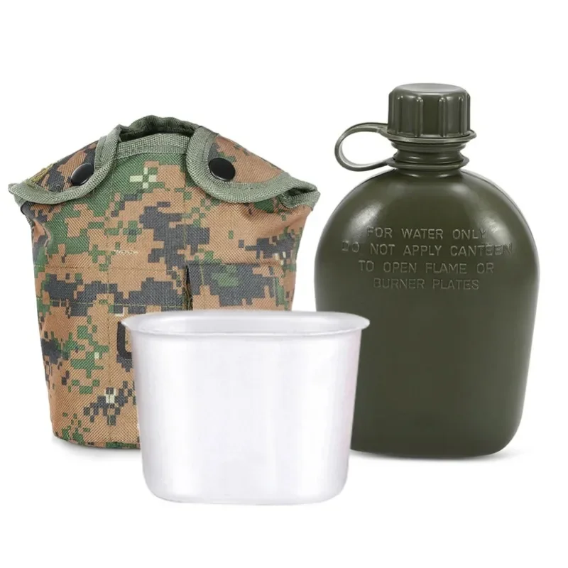 Outdoor Tactical Water Bottle Water Canteen Kettle With Pouch Cup Set For Camping Hiking Backpacking Survival