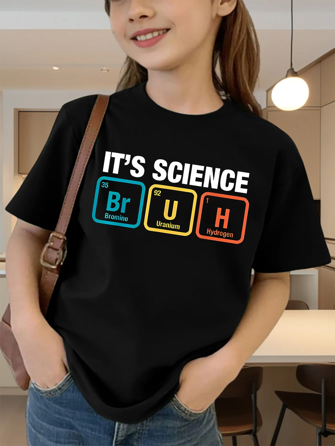 Cute Science Bruh Periodic Table Print Graphic Kids Tee Boys Girls Family Matching Cotton Crew Neck Short Sleeve Soft Summer Tee
