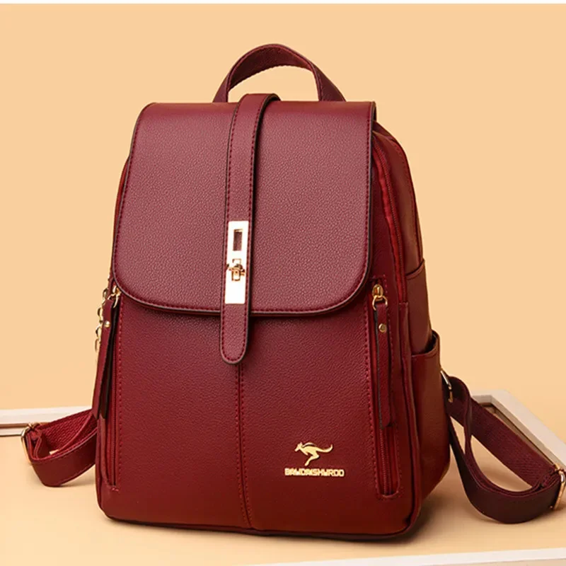 

Elegant PU Leather Women's Backpack Fashion Travel Female Mochilas Shoulder Bag Large Capacity School Bags For Girls