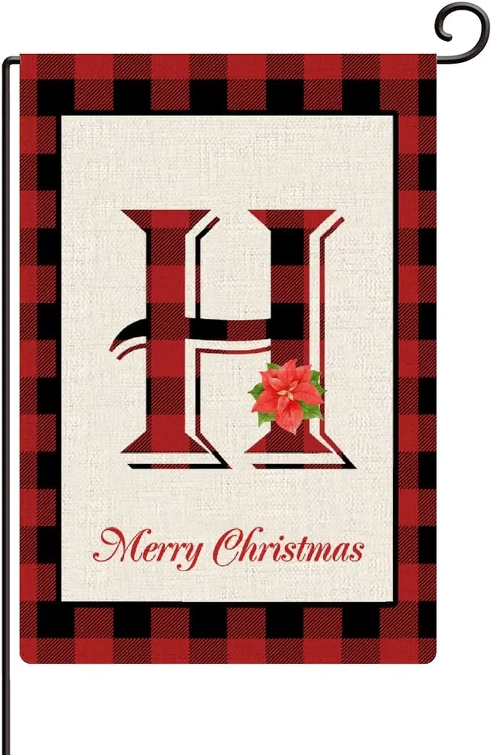 Merry Christmas Initial Letter H Garden Flag Monogram Buffalo Plaid House Flag Happy Holidays 12x18in Burlap Double Sided Farmho