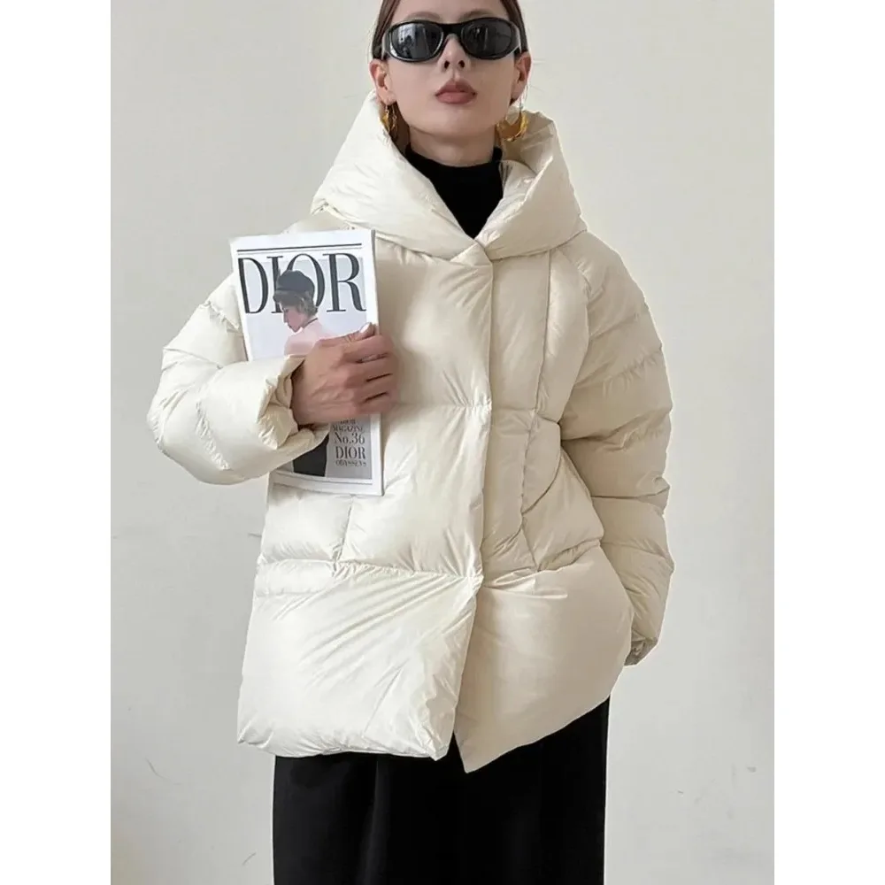 따뜻한 다운 재킷 여성용 두꺼운 봄 다운 코트 캐주얼 후드 덕 다운 재킷 화이트 퍼퍼 코트 가을 겨울용