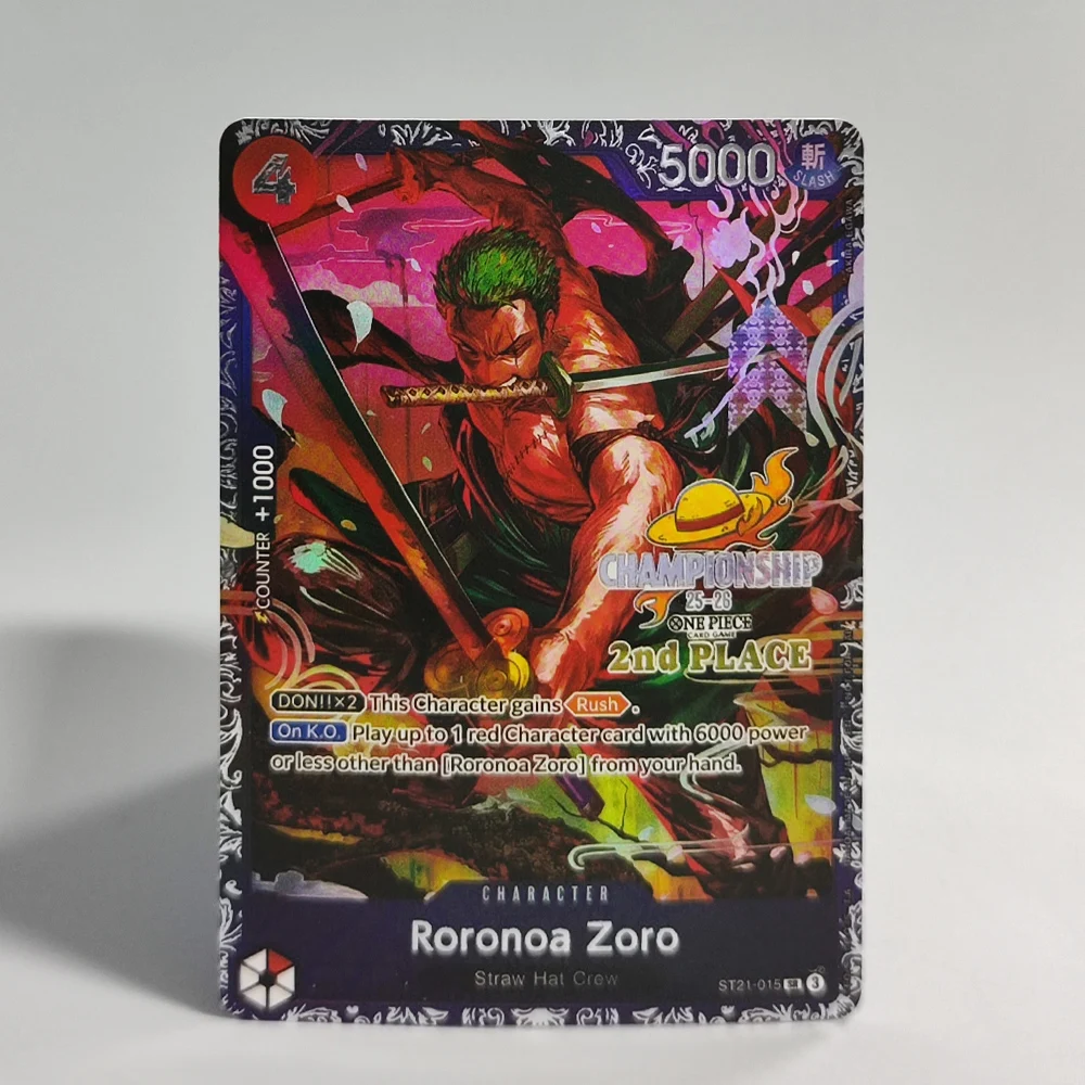 Self Made Proxy  One Piece Japanese ST21-015 Roronoa Zoro Championship 25ｰ26 Trophy Card 1st 2nd 3rd Collection Card Toy view 2