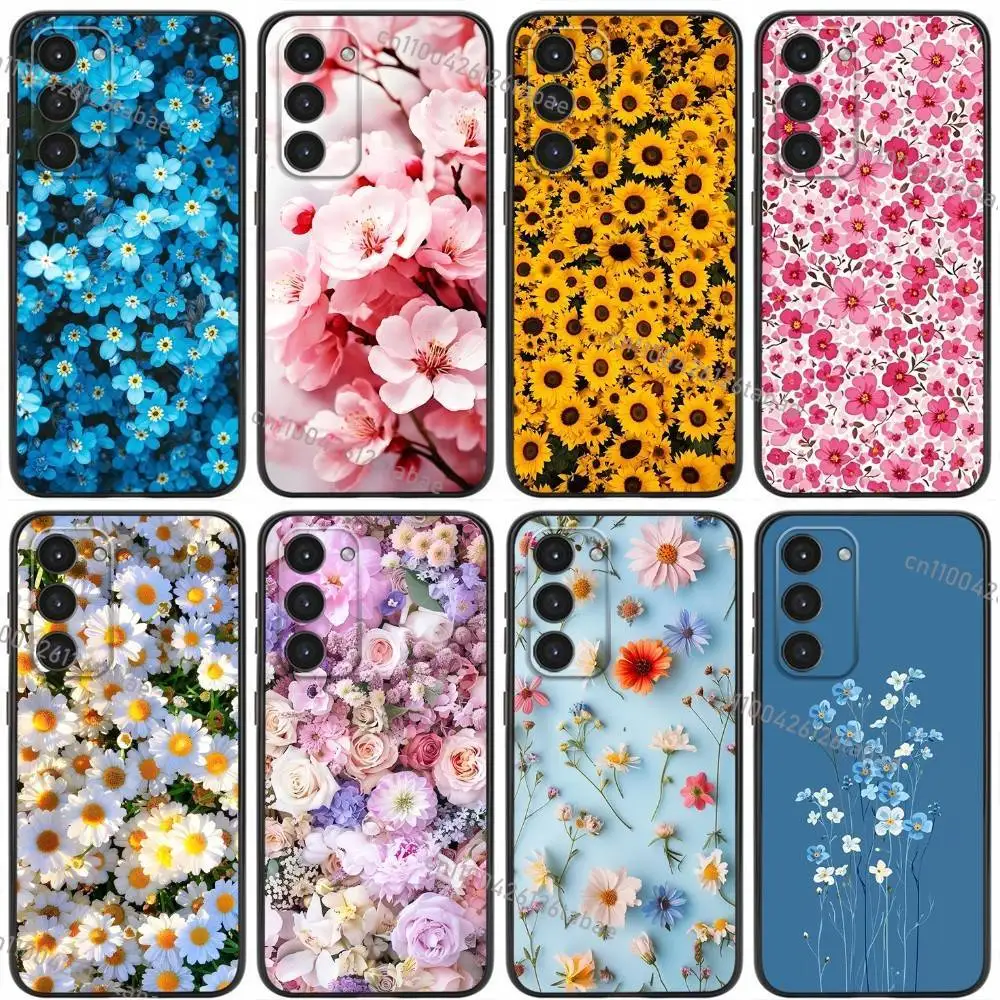 INS Colorful Flowers Phone Case For Samsung Galaxy A20,21s,22,31,32,52,53,72,73,80,91 Soft Liquid Silicone Black Cover