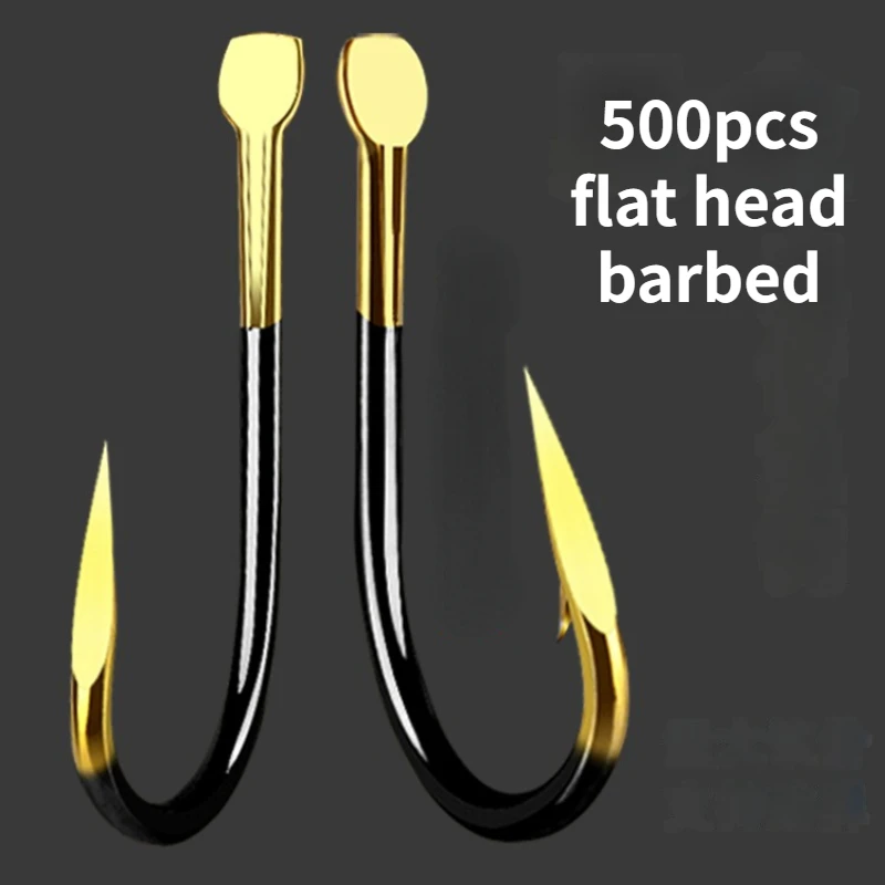 

Fishing Hooks 500pcs Flat Head No Eye Colorful Cool Black Gold Triangle Teeth Iseni with Barb Bulk Fishhook Wholesale pesca Hook
