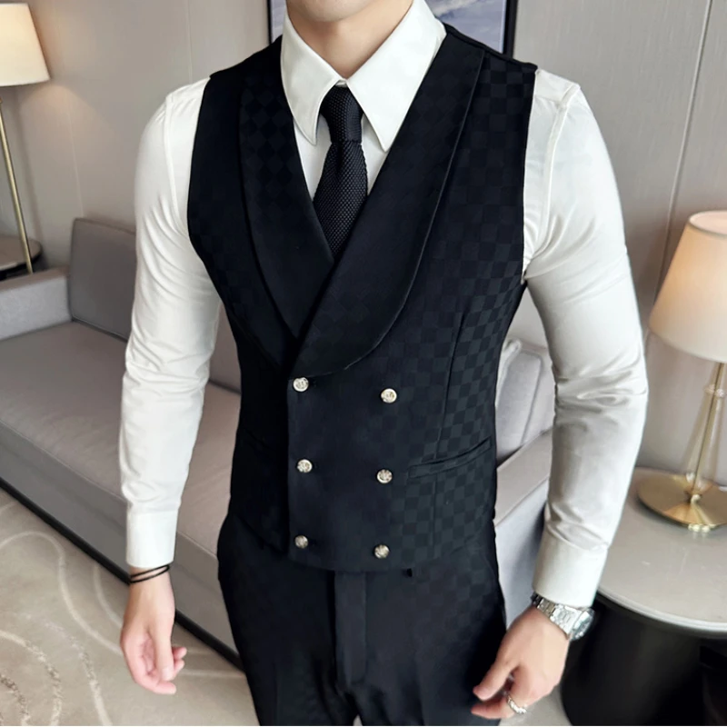 4XL 5XL Men\'s Casual Classic Double-breasted Suit Vest V Neck Slim Fit Business Waistcoat for Wedding Men\'s Lapel Printing Vest