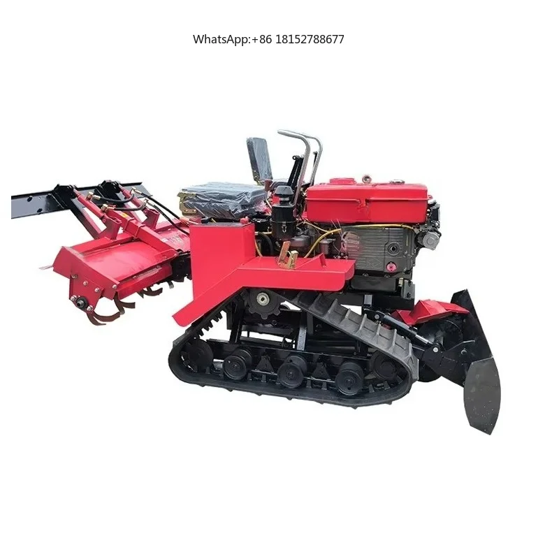 Seat Mounted Water Drought Dual Purpose Tracked Rotary Tiller Greenhouse Orchard Scarifier Grass Crushing