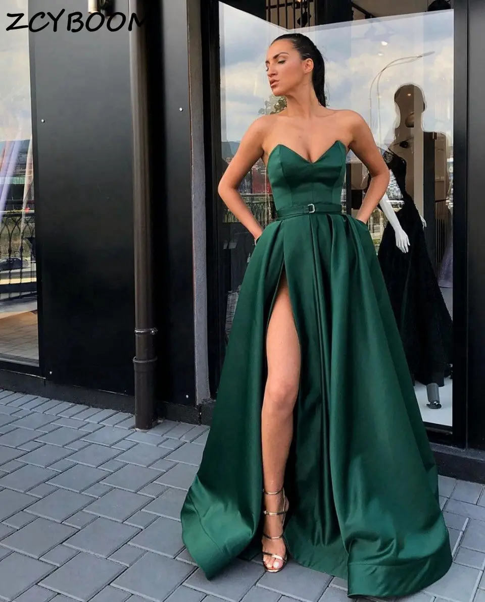 

Green Split Prom Dress 2025 Women Formal Party Night Vestidos De Gala A-Line Satin Elegant Simple Graduation Long Evening Gowns