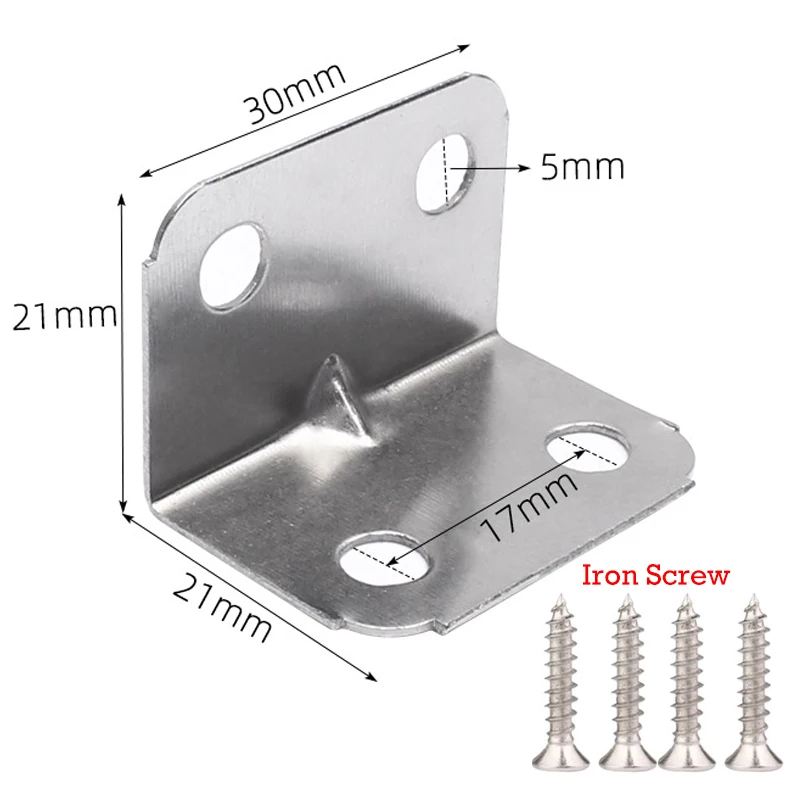 60Pcs L-shaped Iron Corner Bracket with Screw Table Chair Cabinet Cabinet Fixed Connectors Furniture Hardware Accessories