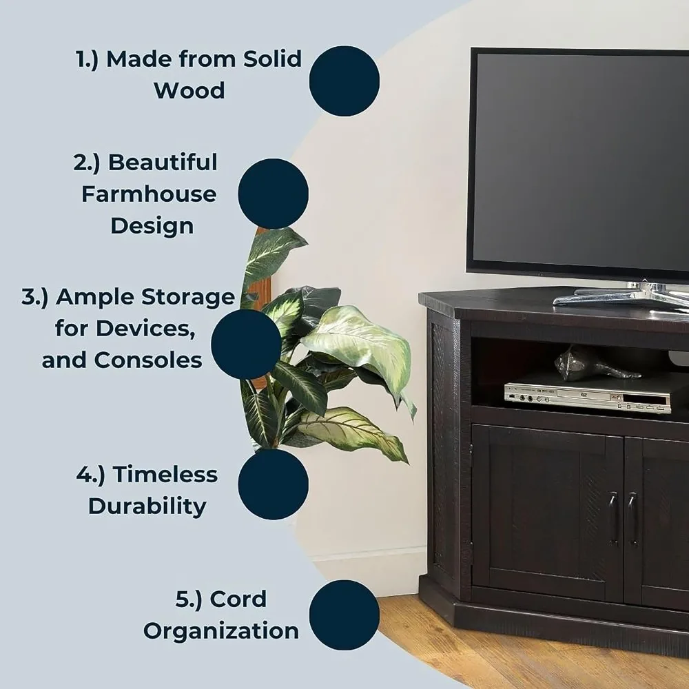 Home TV Stand - Rustic Espresso Entertainment Center - Farmhouse Style - Large Versatile Cabinet Provides Ample Storage