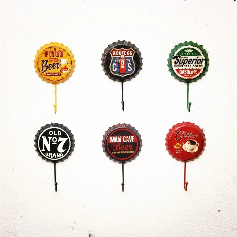 Hanger Hook Retro Metal Beer Bottle Cap Sign Wall Hook Bar Pub Clue Decoration Bottle Cap Wall Decor